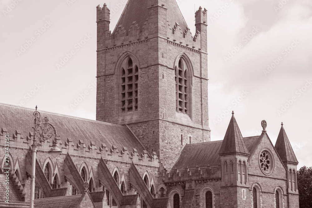 Christ Church Cathedral, Dublin; Ireland in Black and White Sepia Tone
