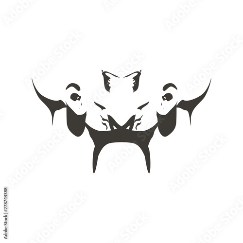Face half turn view. Elegant silhouette of a two female heads.