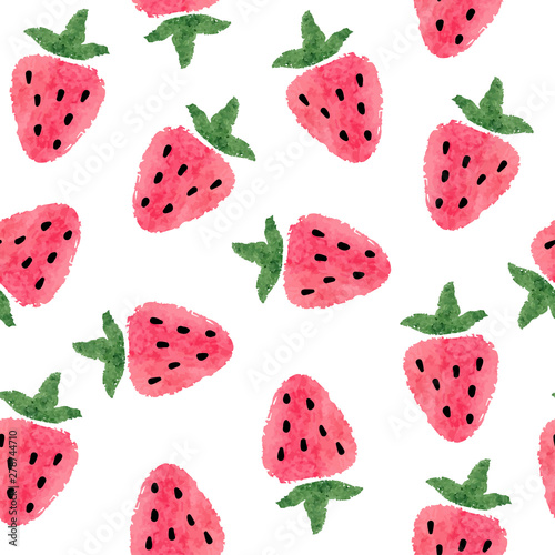 Seamless watercolor strawberry pattern. Vector berry background.