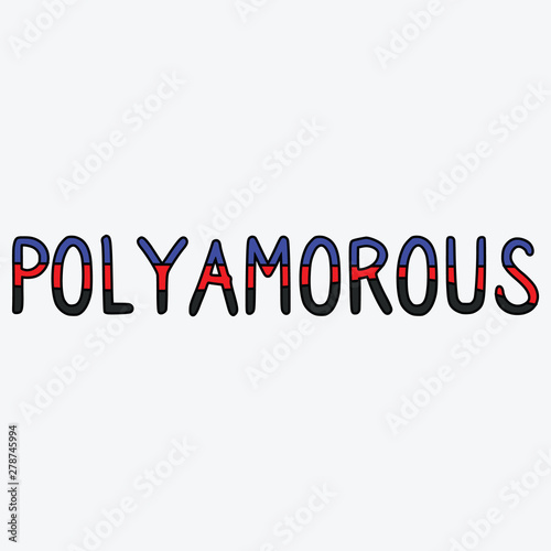 Cute poly amorous typography cartoon vector illustration motif set. Hand drawn isolated LGBTQ pride elements clipart for relationship blog, text graphic, gender web buttons.