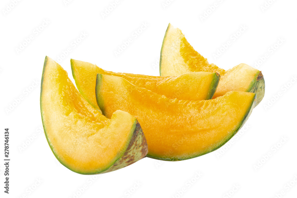heap of slices of cantaloupe isolated on white background heap of slices of cantaloupe isolated on white background