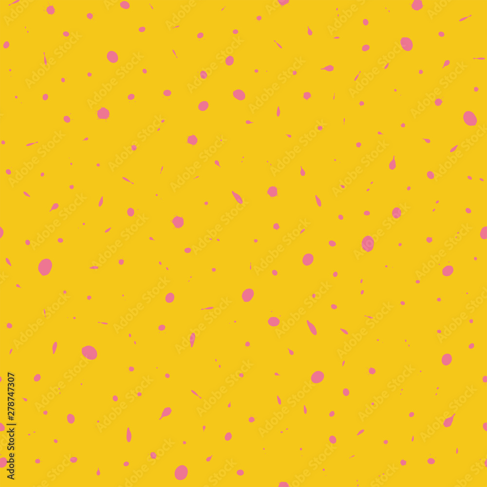 Seamless artistic creative splash blots pattern. yellow and pink abstract seamless ink stains untidy background. Vector illustration
