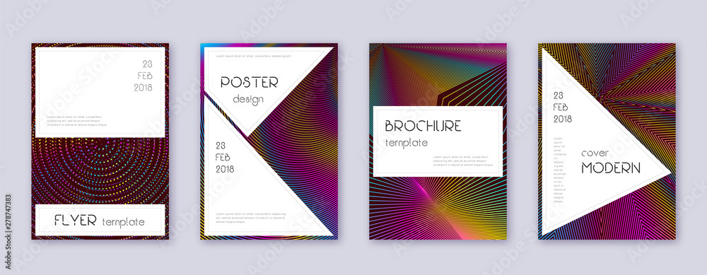 Stylish brochure design template set. Rainbow abst