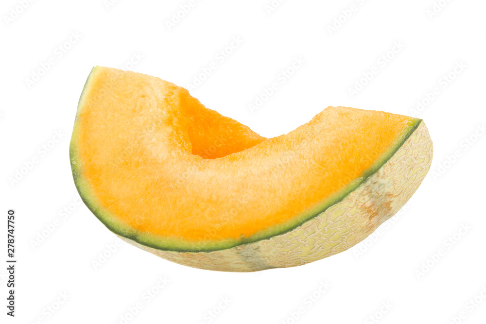 slice of cantaloupe isolated on white background