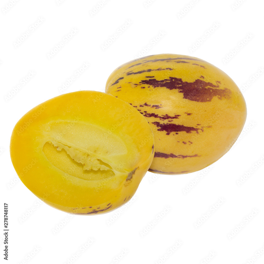 slices of pepino melon isolated on white background slices of pepino melon isolated on white background