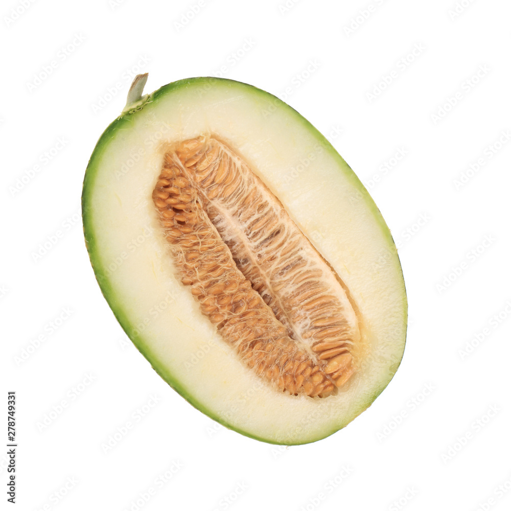 slice of fresh melon isolated on white background slice of fresh melon isolated on white background