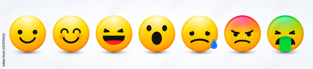 3D Design Vector New Modern Emoticons Set with Different Reactions for Social Network 3D Design Vector New Modern Emoticons Set with Different Reactions for Social Network