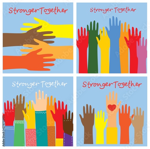 Background with Hands with Stronger together message. Modern concept for web banners, web sites, infographics. Creative flat design vector illustration