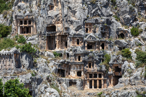 Archeological remains of the Lycian rock cut tombs in Myra, Turkey © Suzi
