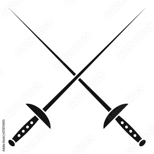 Crossed fencing sword icon. Simple illustration of crossed fencing sword vector icon for web design isolated on white background