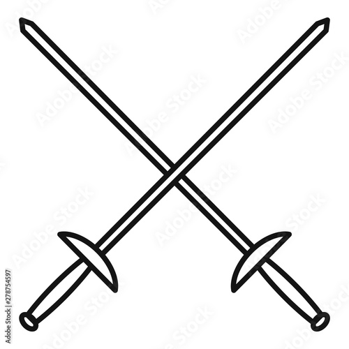 Crossed fencing sword icon. Outline crossed fencing sword vector icon for web design isolated on white background