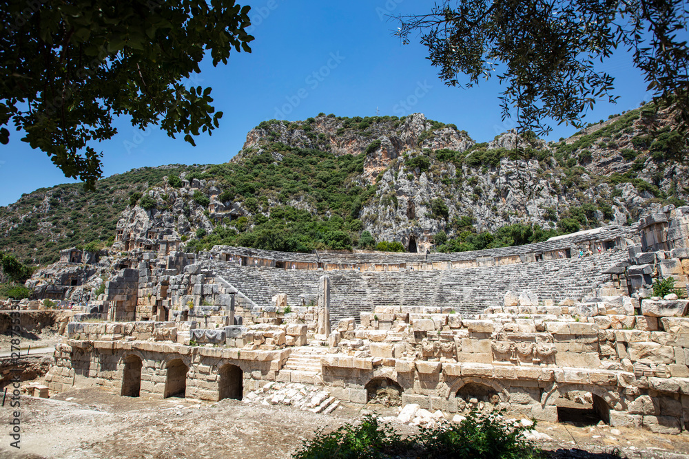 Fototapeta premium Archeological remains of the Lycian rock cut tombs in Myra, Turkey