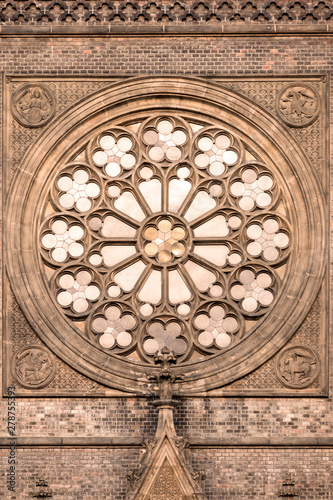 Round window with stained glass at Church