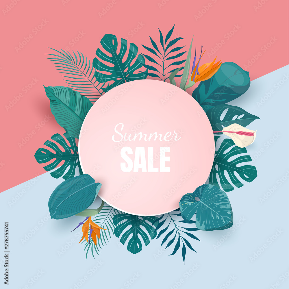 Obraz premium Summer sale background with tropical plants