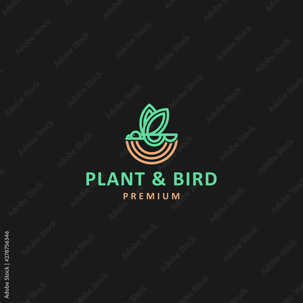 Fototapeta premium icon logo bird and leaf concept with line art