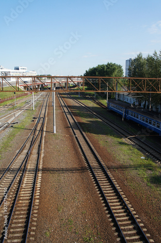 Railway tracks and rails in the city.