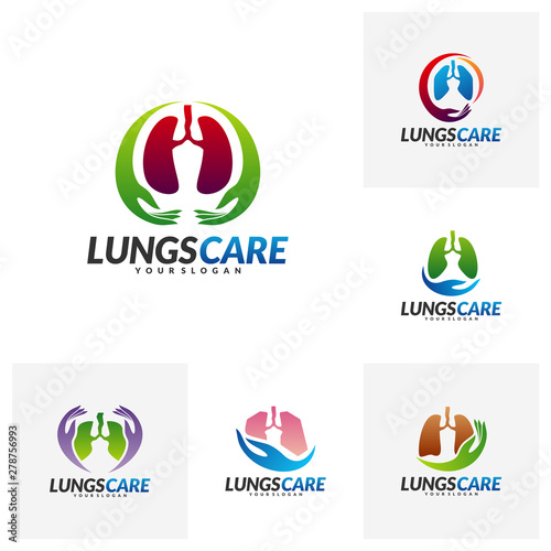 Set of Lungs Health Care Logo Design Concept Vector. Lungs with Hand icon logo template