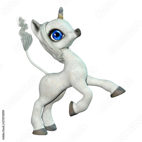 3D Rendering Fairy Tale Little White Unicorn on White