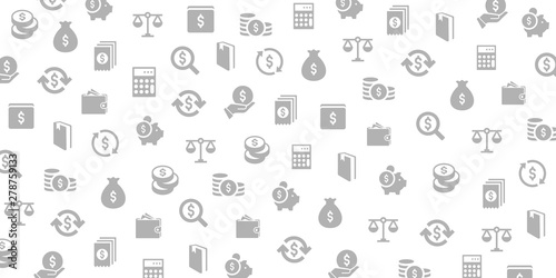 Vector set of design templates and elements for Finance And Money tics in trendy linear style - Seamless patterns with linear icons related to Finance And Money