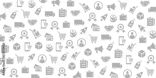 Vector set of design templates and elements for E Commerce tics in trendy linear style - Seamless patterns with linear icons related to E Commerce