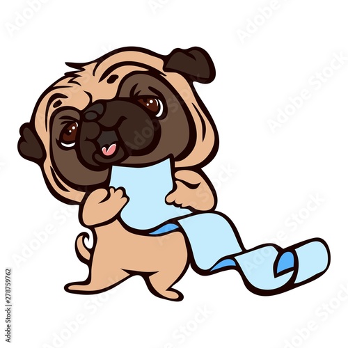 Pug read paper icon. Cartoon of pug read paper vector icon for web design isolated on white background