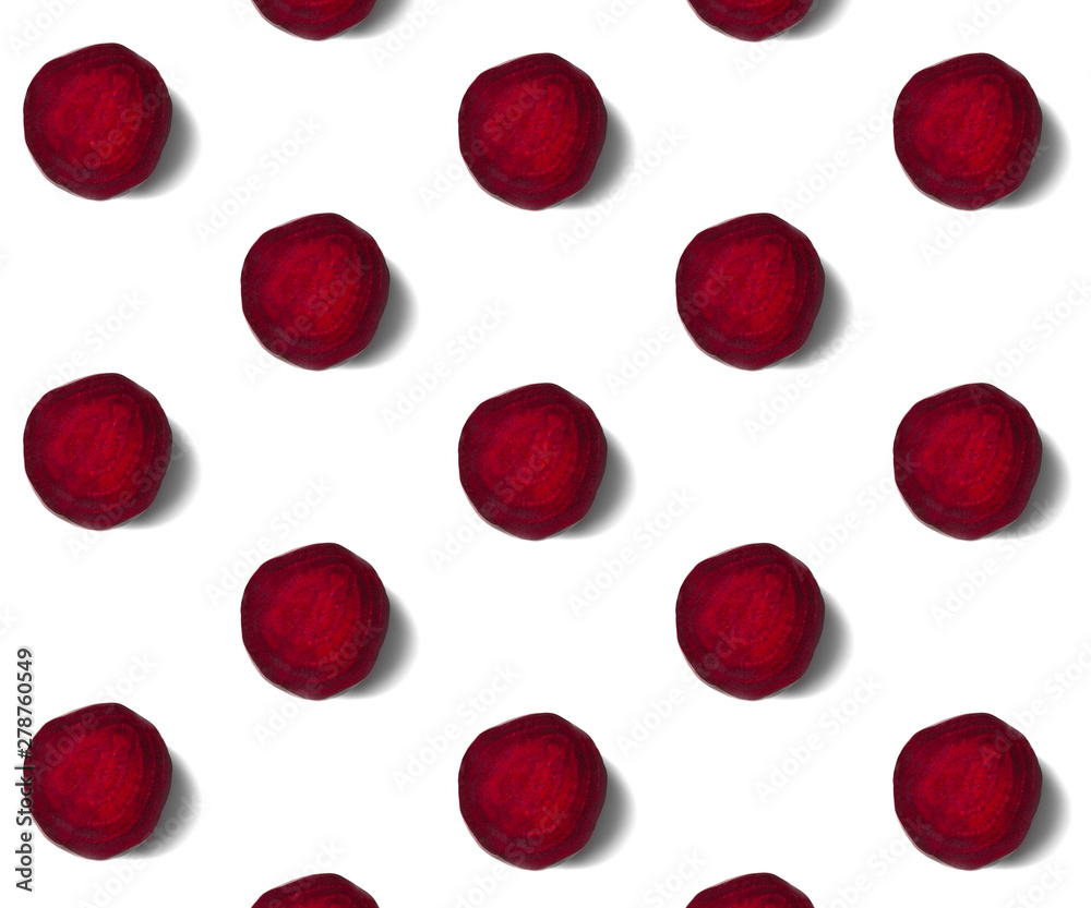 Pattern beetroot slices isolated on white. Texture background. Pattern beetroot slices isolated on white. Texture background.