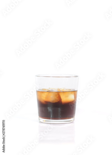 Tasty Black Russian cocktail on a white background