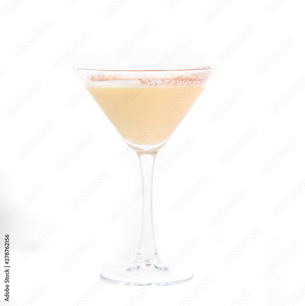 Tasty Brandy Alexander cocktail on a white background
