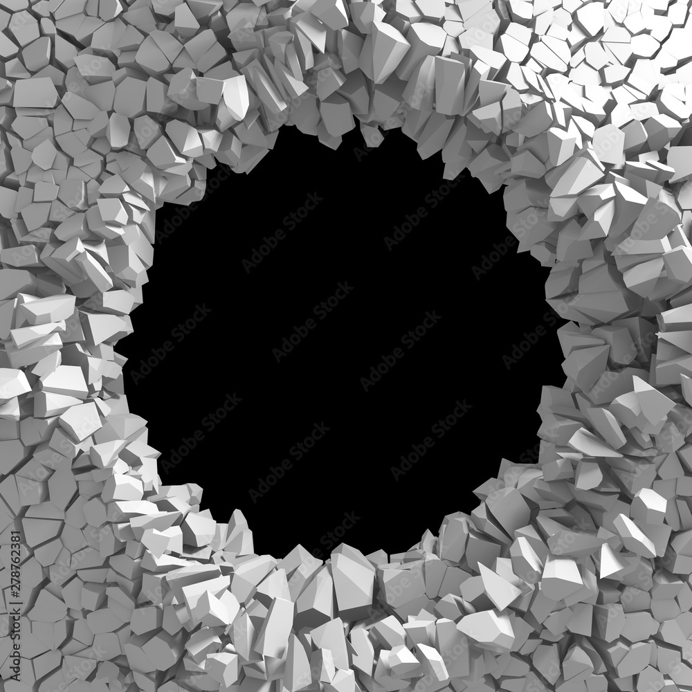 Fototapeta premium Dark destruction cracked hole in white stone wall