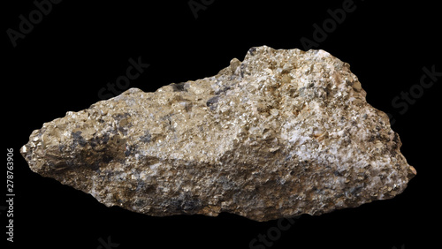 Fotografija Raw Pyrite mineral with impurity on black background