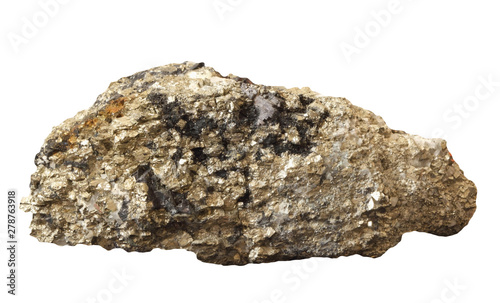 Pyrite mineral with impurity on white background