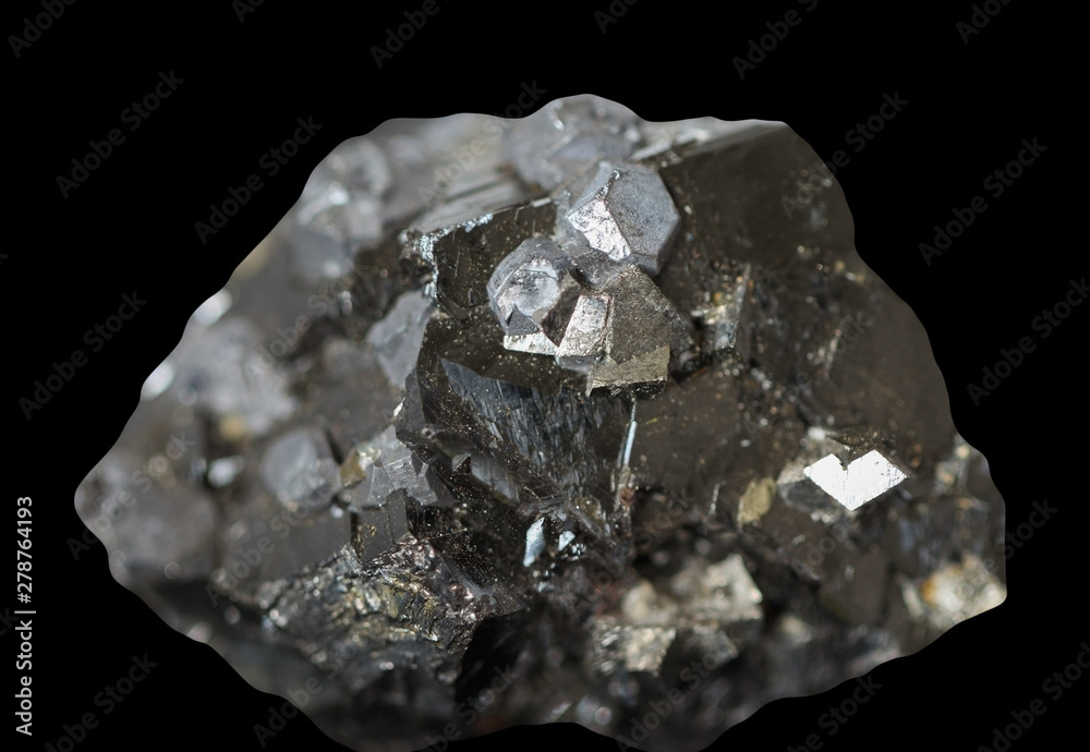 Raw natural mineral,galena and marmatit on black background