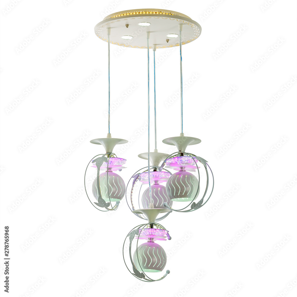 Ceiling lamp with four hanging lights. Isolated on white background Ceiling lamp with four hanging lights. Isolated on white background