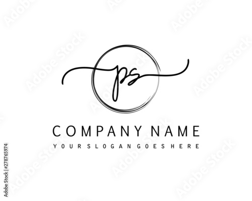 PS Initial handwriting logo with circle hand drawn template vector 