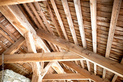 Wooden roof frame in an old house in the countryside.
