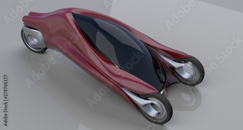 fantastic car concept of the future electro three wheels 3D rendering. © Optinik