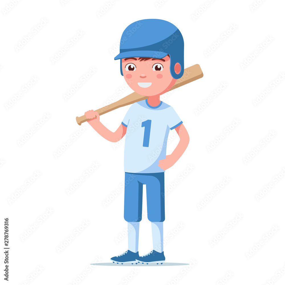 Boy baseball player is standing and holding a bat