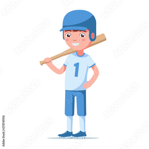 Boy baseball player is standing and holding a bat