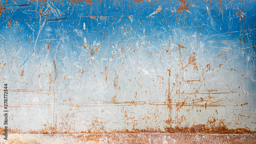 Scratched rusty metal wall texture - obrazy, fototapety, plakaty 