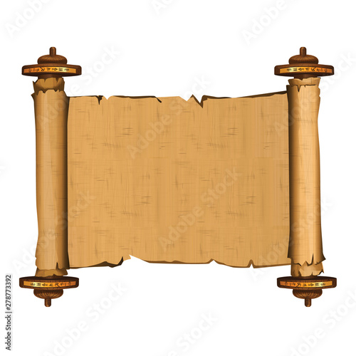 Ancient Egypt papyrus scroll with wooden rods cartoon vector illustration