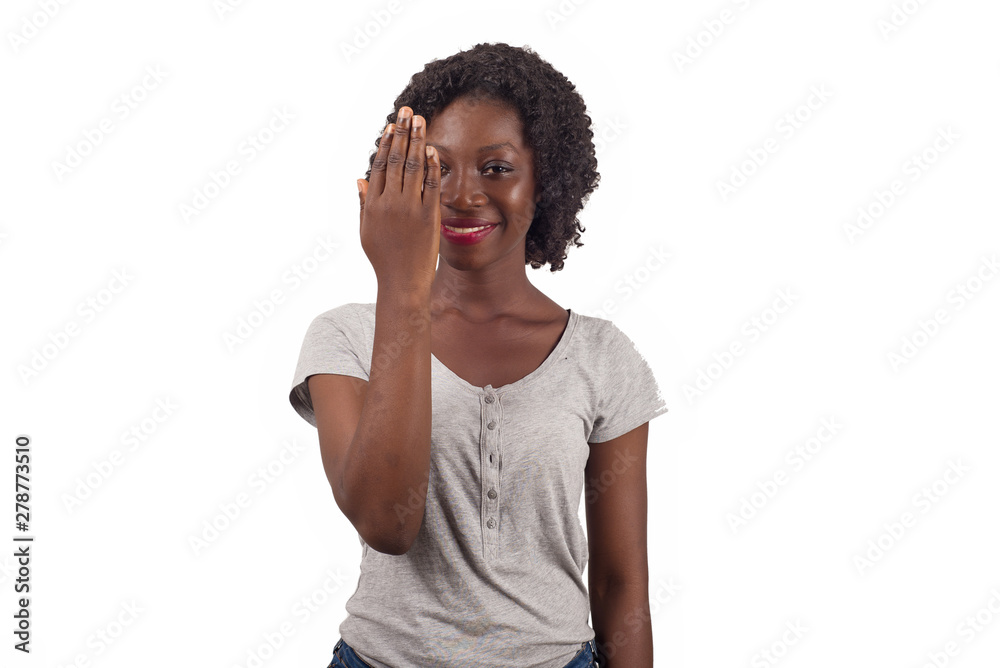 girl hiding her eyes under the hand girl hiding her eyes under the hand
