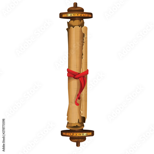 Ancient Egypt papyrus scroll with wooden rod cartoon vector illustration