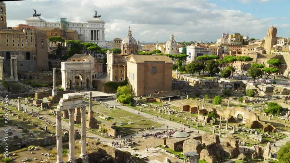 Time lapse shot of tourists moving inside the Roman forum, on a sunny day, in Rome, Italy Time lapse shot of tourists moving inside the Roman forum, on a sunny day, in Rome, Italy