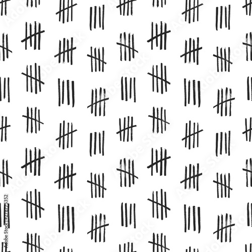 Seamless pattern with crossed out lines or tally marks on white background