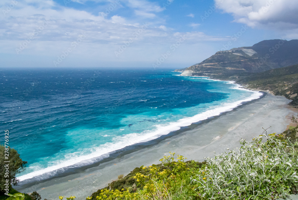 Panoramic view of Nonza beach, Cap Corse, Corsica, France