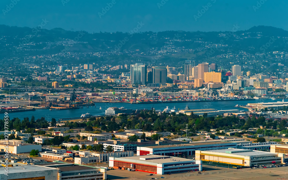 Aerial view of Oakland, CA from the bay