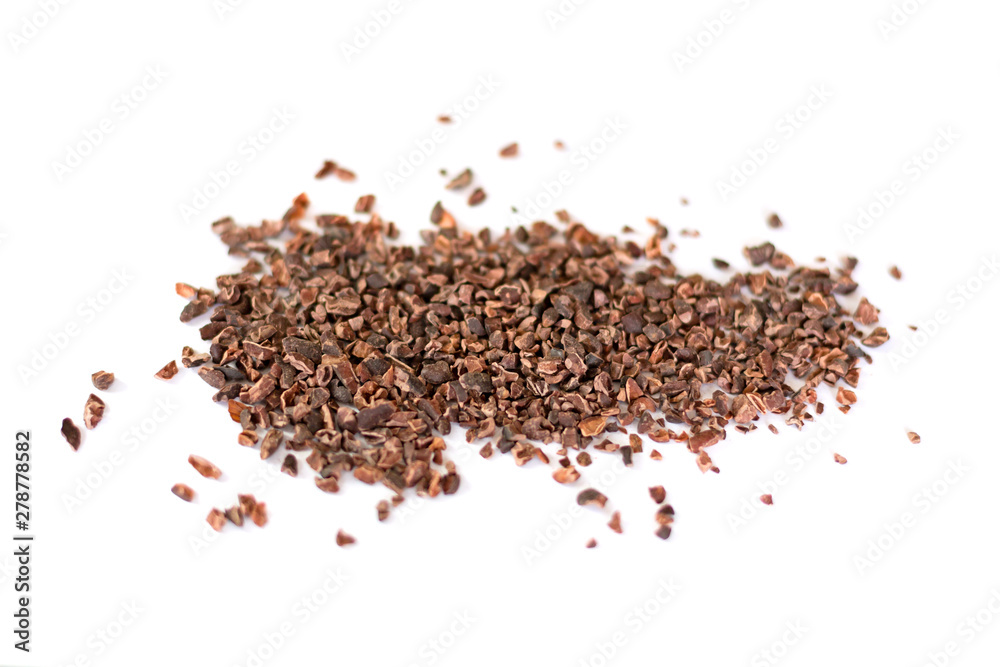 Cacao nibs isolated on white background Cacao nibs isolated on white background