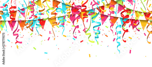 seamless colored confetti, streamers and garlands background