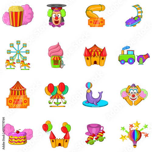 Circus show icons set. Cartoon set of 16 circus show vector icons for web isolated on white background