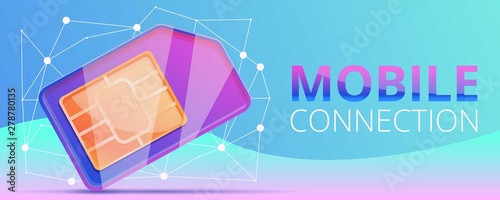 Sim card mobile connection concept banner. Cartoon illustration of sim card mobile connection vector concept banner for web design